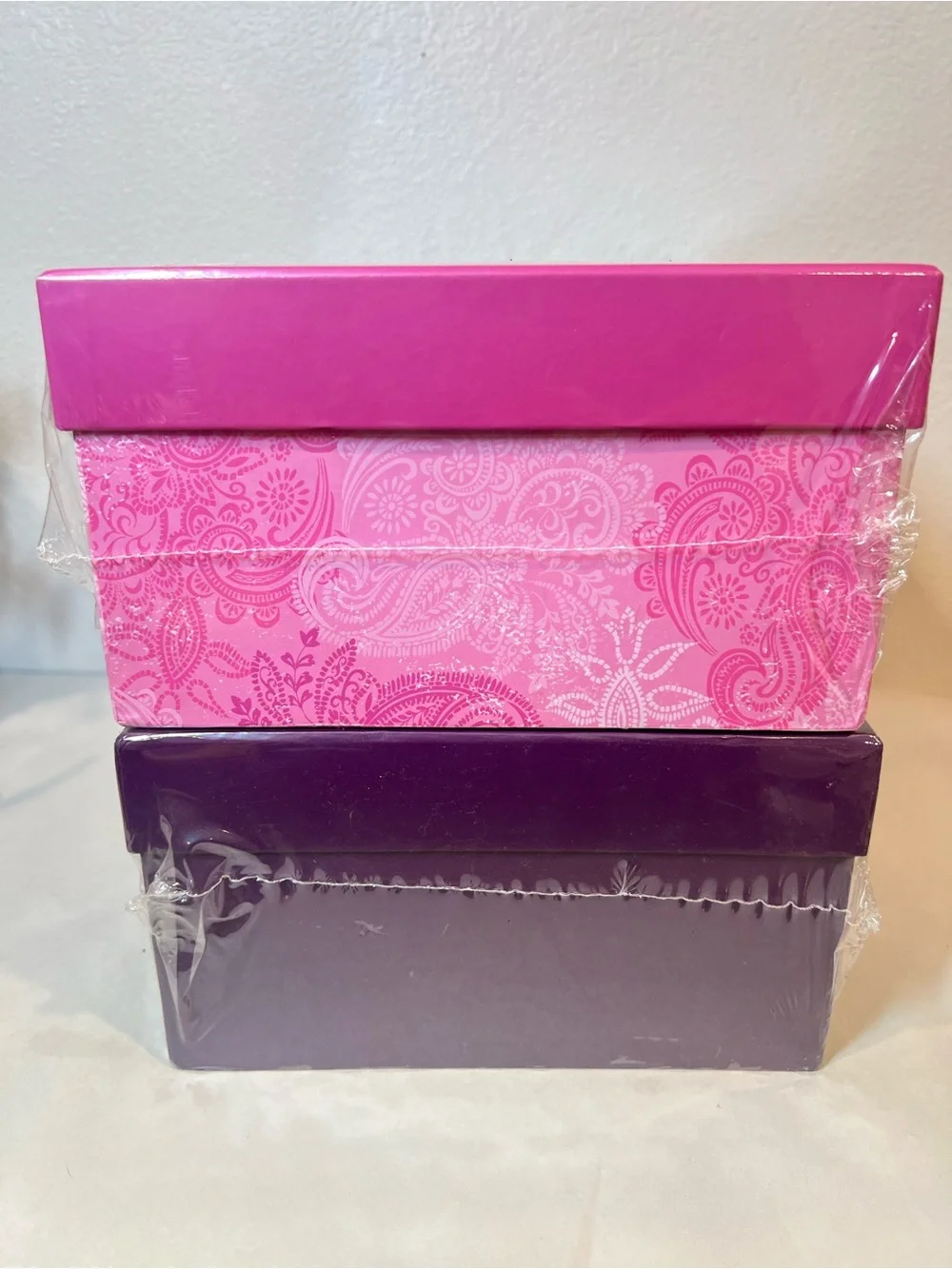 2- NIB Recollections Pink and Purple Memory Boxes Photo Storage 7.5x11.5 4.5” H